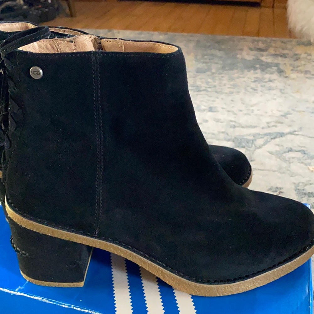 Black suede Ugg ankle boots.